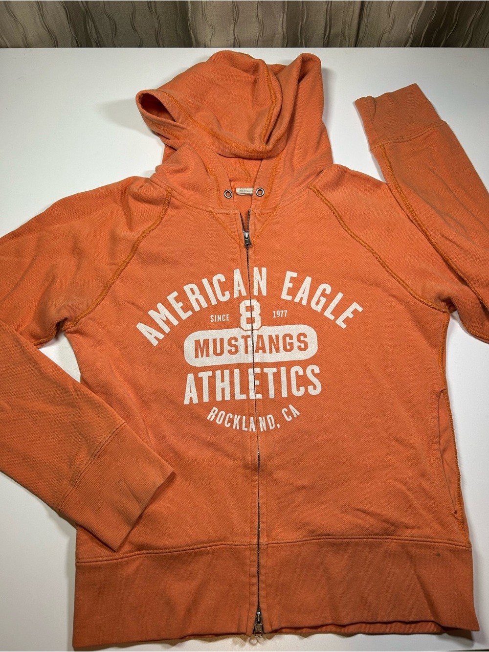 American Eagle Women's S Orange Mustangs Athletics Full Zip-Up Hoodie Vintage
